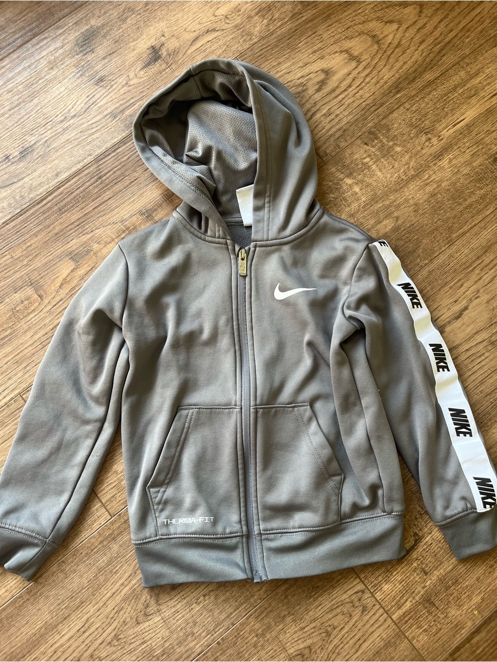 Nike Kids Gray Full-Zip Therma-FIT Hoodie with Logo Tape